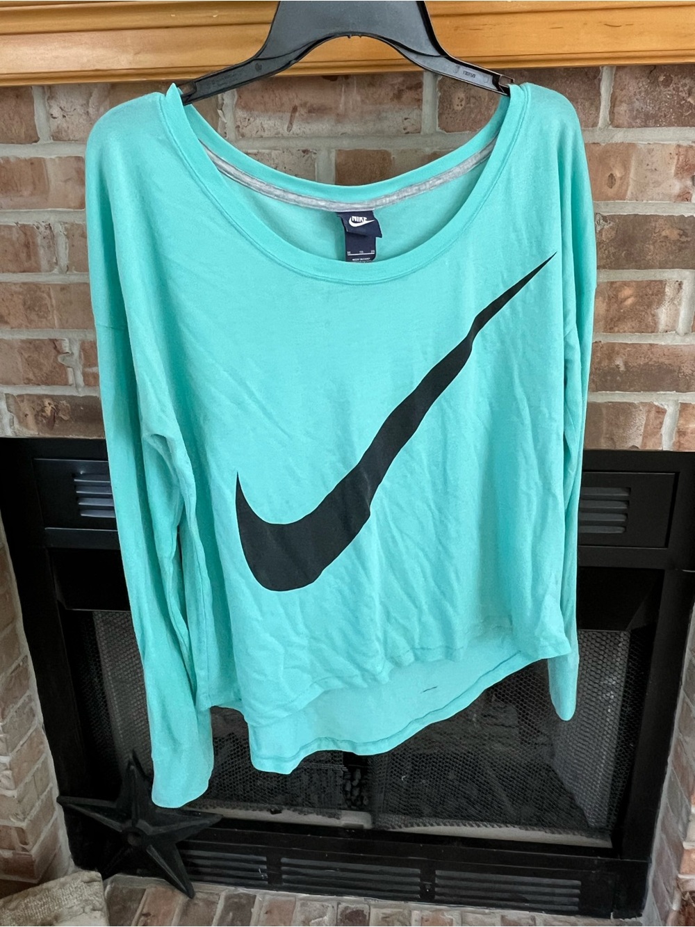 Nike Women's Aqua Long Sleeve Top with Black Swoosh